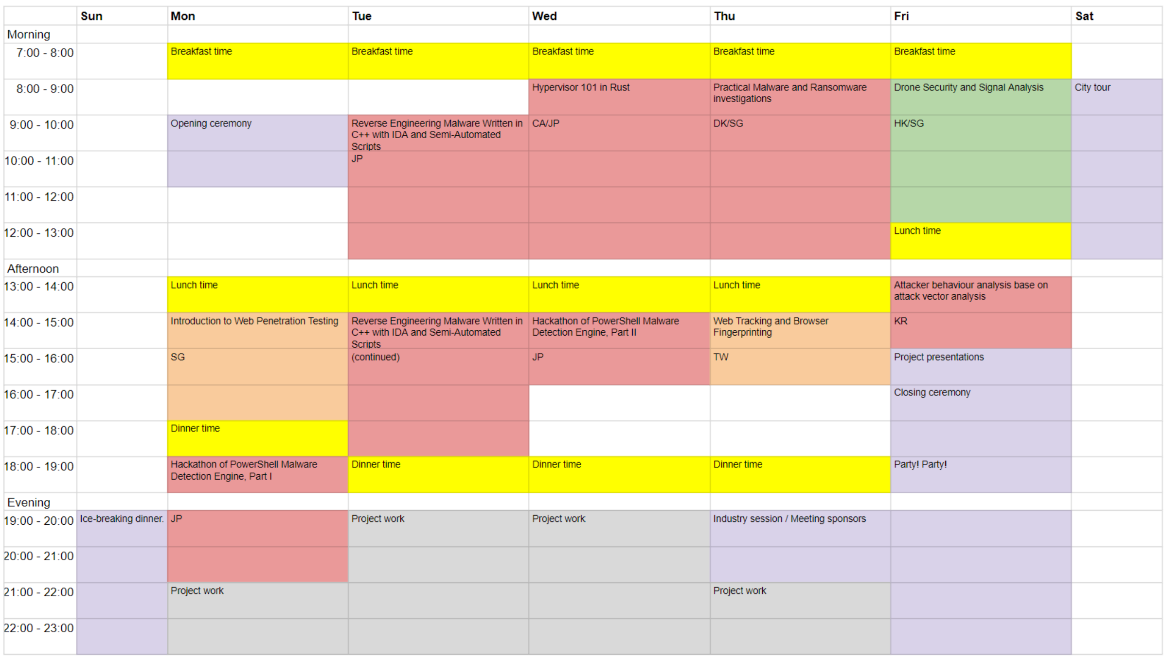 Timetable